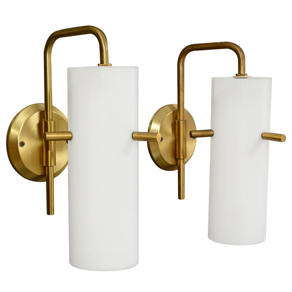 Pair of Wall Sconces Case Glass & Brass