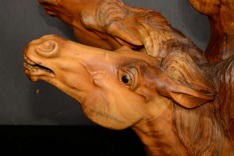 Five Horse Heads Wood Sculpture In Good Condition In Chula Vista, CA