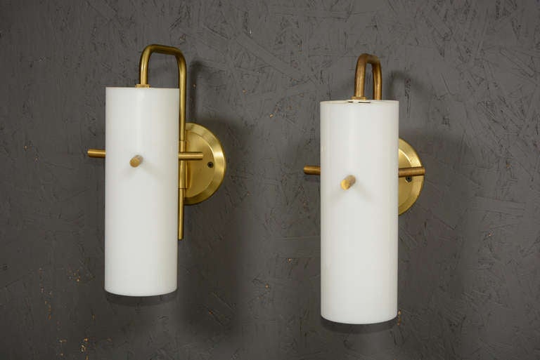 Mid-Century Modern Pair of Wall Sconces Case Glass & Brass