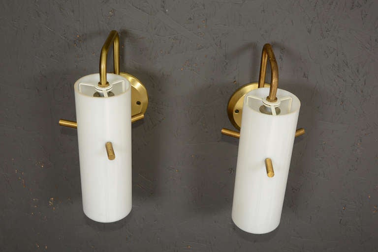American Pair of Wall Sconces Case Glass & Brass