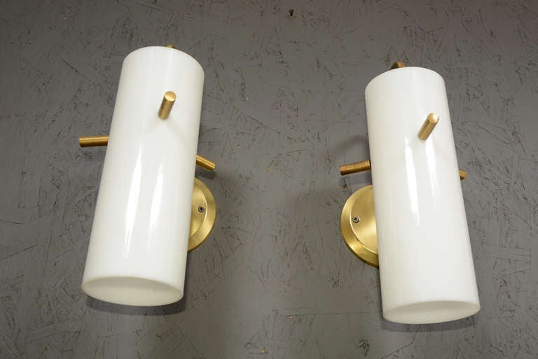 Pair of Wall Sconces Case Glass & Brass In Excellent Condition In Chula Vista, CA