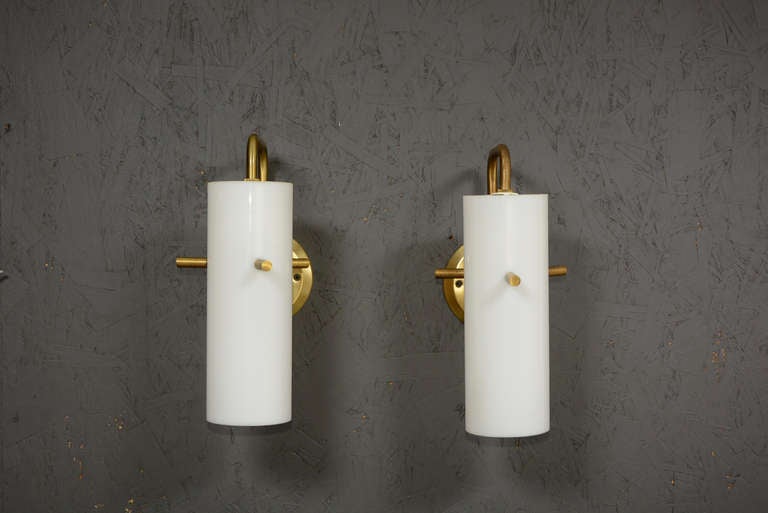 Late 20th Century Pair of Wall Sconces Case Glass & Brass