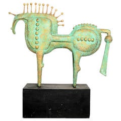Surrealist Faux Bronze Horse Sculpture