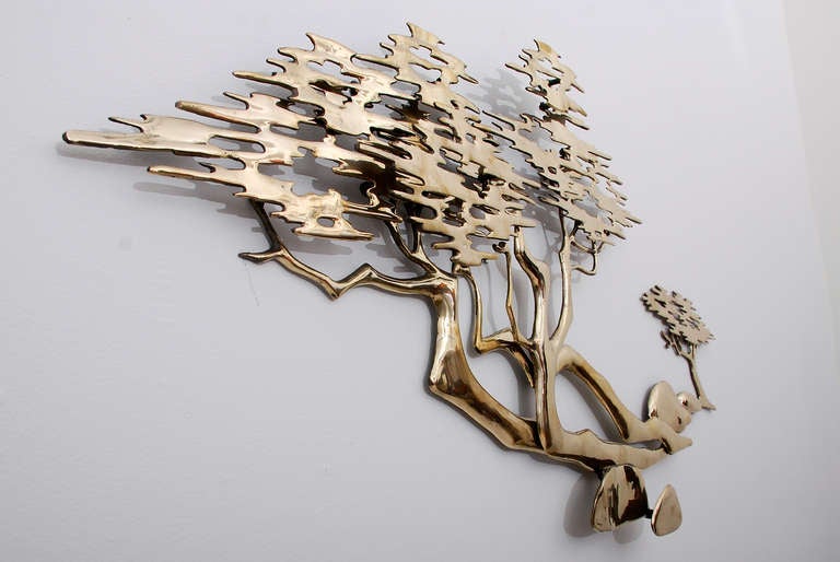 Mid-Century Modern Bijan Brass Tree Wall Sculpture Italy 1980