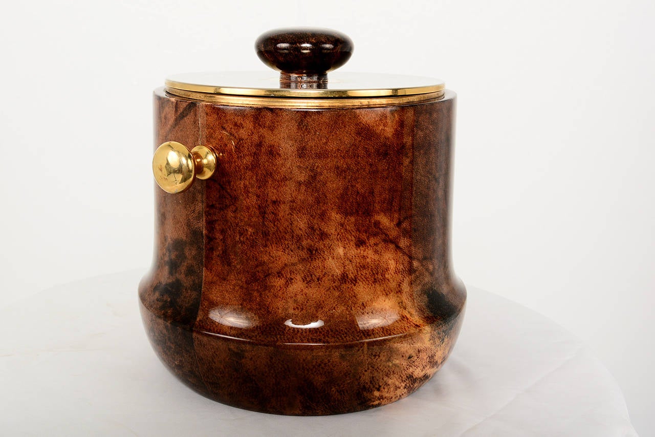 Italian Aldo Tura Ice Bucket in Brown Parchment