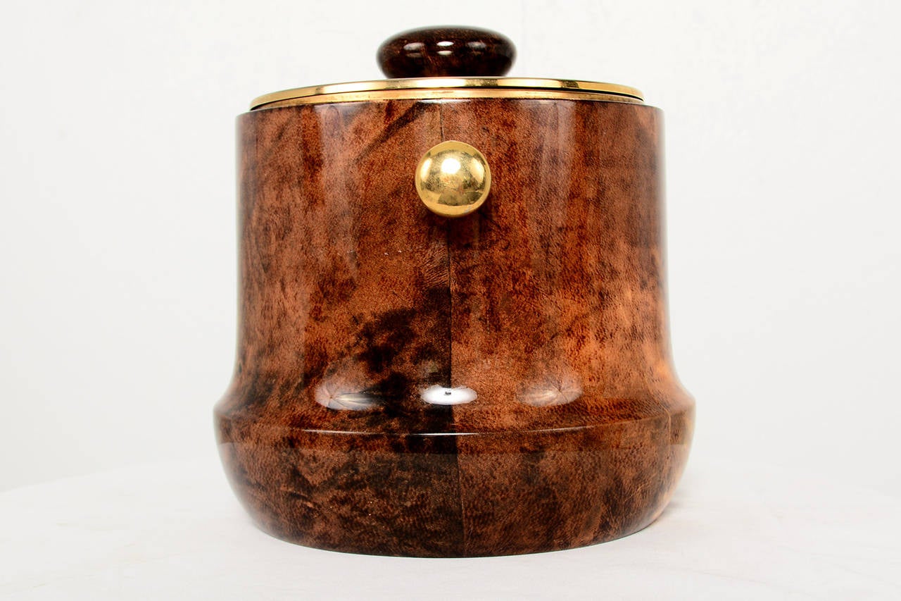 Lacquered Aldo Tura Ice Bucket in Brown Parchment