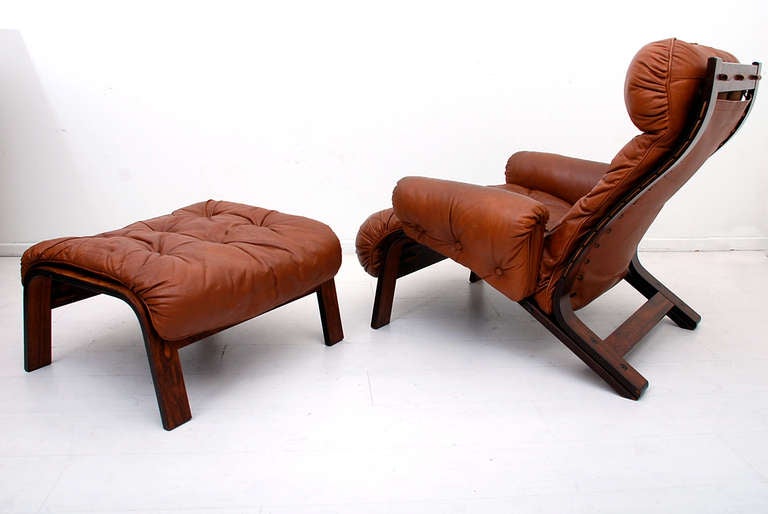 Norwegian Unique Rosewood Scandinavian Lounge Chair & Ottoman