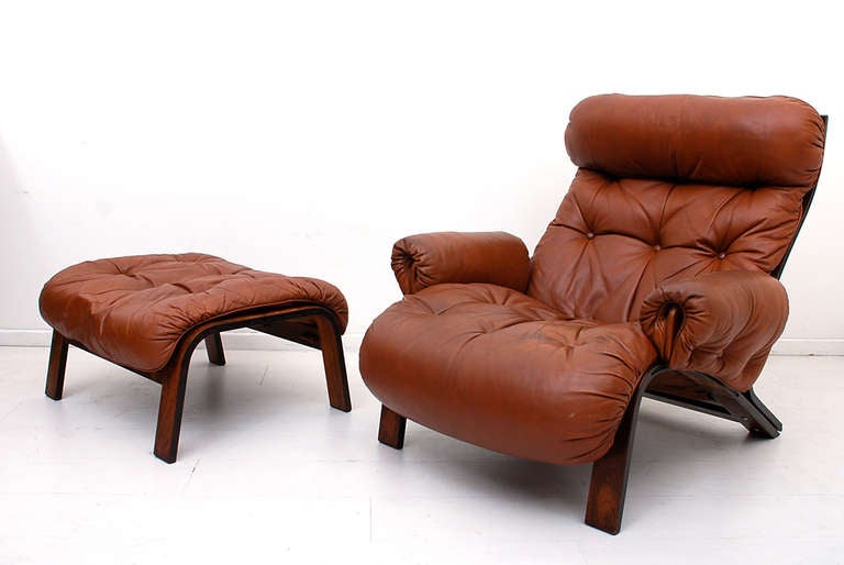 Mid-20th Century Unique Rosewood Scandinavian Lounge Chair & Ottoman