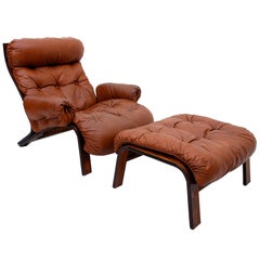 Unique Rosewood Scandinavian Lounge Chair & Ottoman