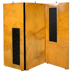 1950s Parchment & Gold Leaf 3 Panel Screen Room Divider by Arturo Pani