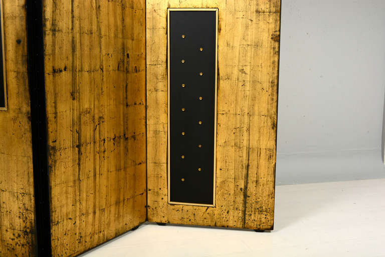 Mid-20th Century 1950s Parchment & Gold Leaf 3 Panel Screen Room Divider by Arturo Pani