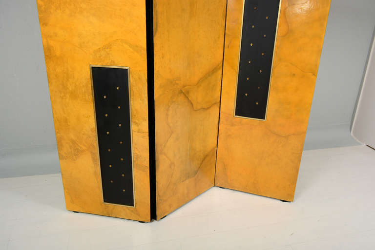 1950s Parchment & Gold Leaf 3 Panel Screen Room Divider by Arturo Pani 3