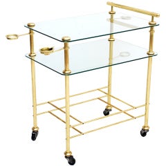 Hollywood Regency Brass and Glass Service Bar Cart