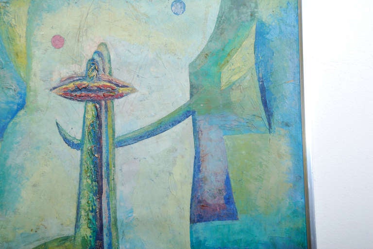 Late 20th Century Latin American Abstract Surrealist Original Painting Signed Drejel, 1973