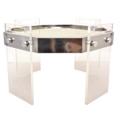 Cocktail Table, Lucite Stainless Steel & Brass Paul Evans Style
