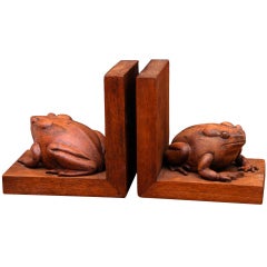 Frogs Bookends Hand-Carved in Mahogany 9