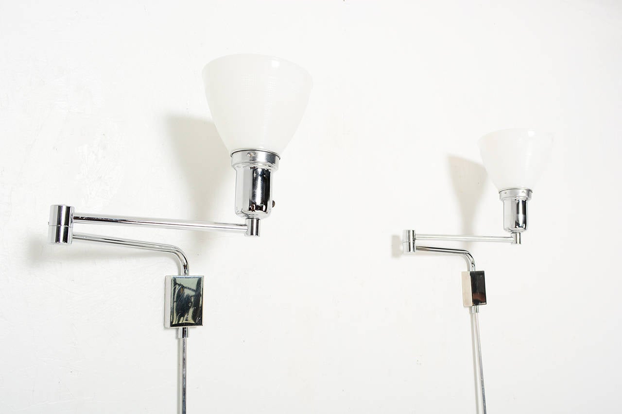 American Pair of Mid Century Modern Chrome-Plated Wall Sconces