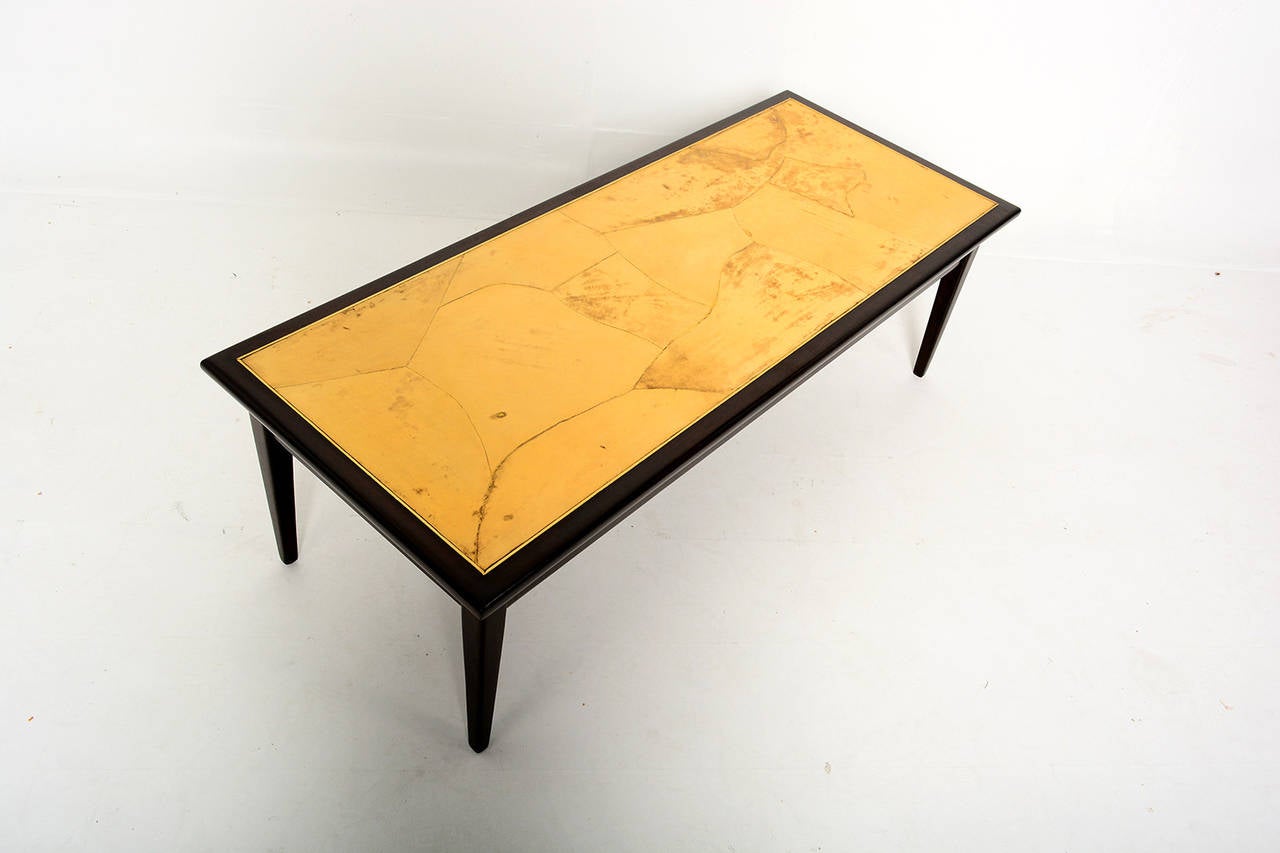 Mid-Century Modern Mexican Goatskin Mahogany Coffee Table Attributed to Eugenio Escudero