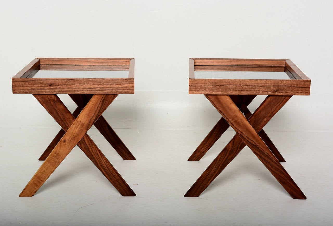 American Pablex X-Base Walnut Side Tables