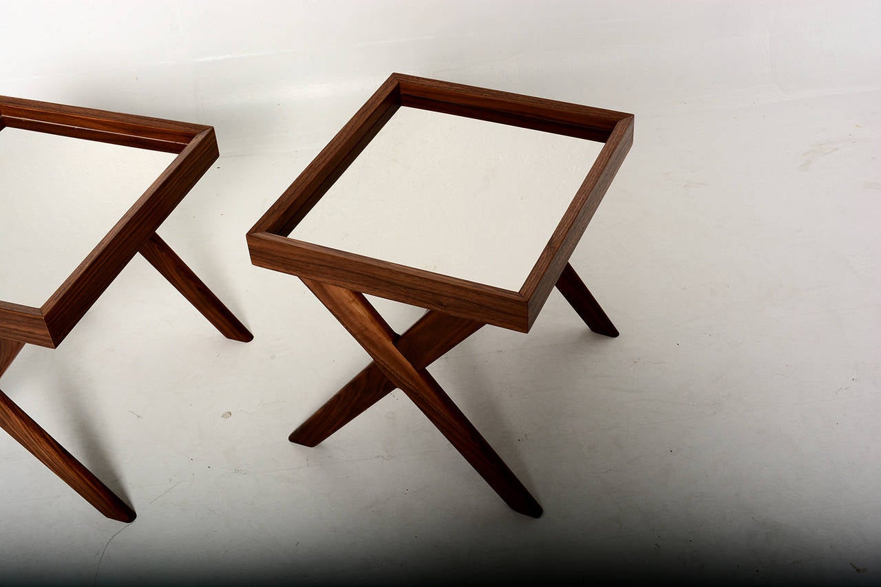 Contemporary Pablex X-Base Walnut Side Tables