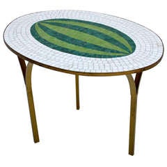 Italian Side Table Brass Legs Oval Mosaic Murano Tiles