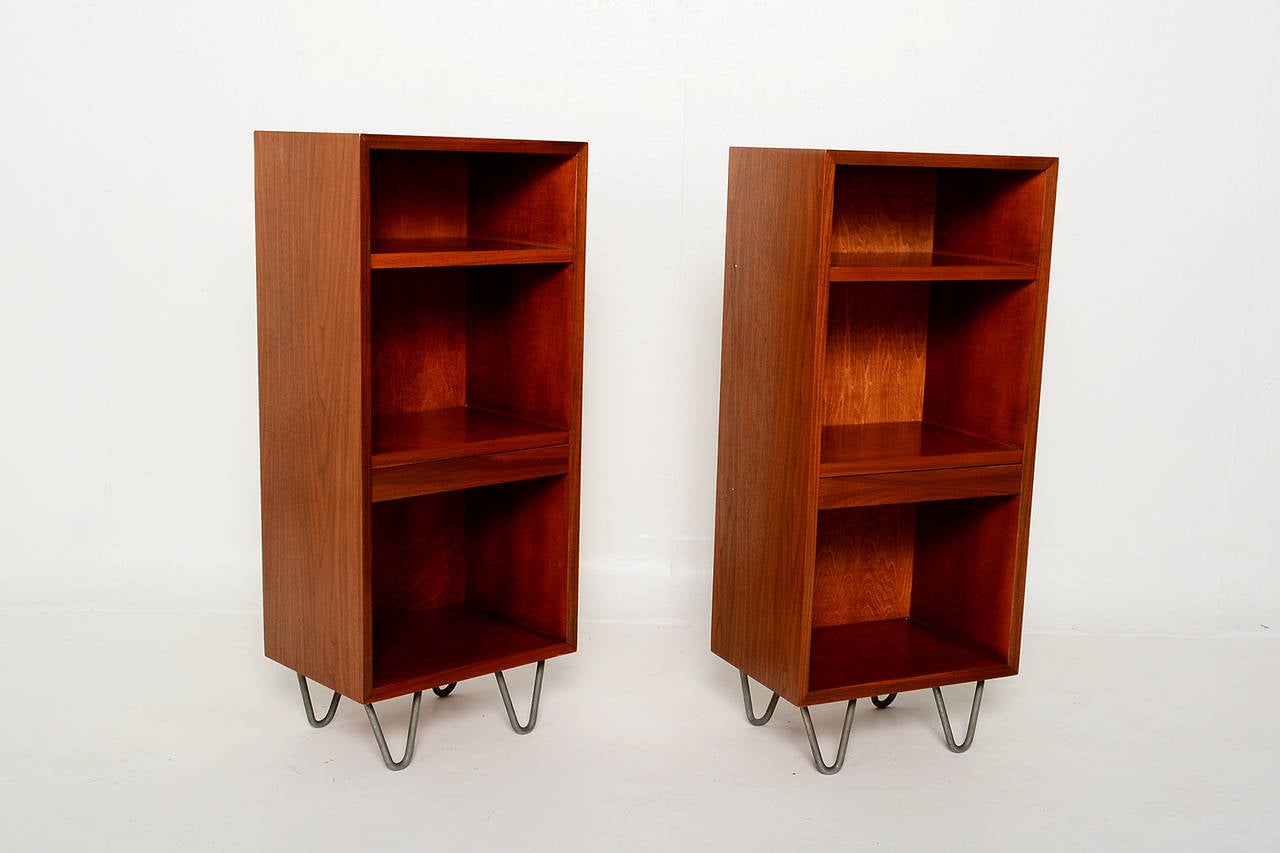 Mid-Century Modern Pair of George Nelson Tall Nightstands for Herman Miller with Hairpin Legs
