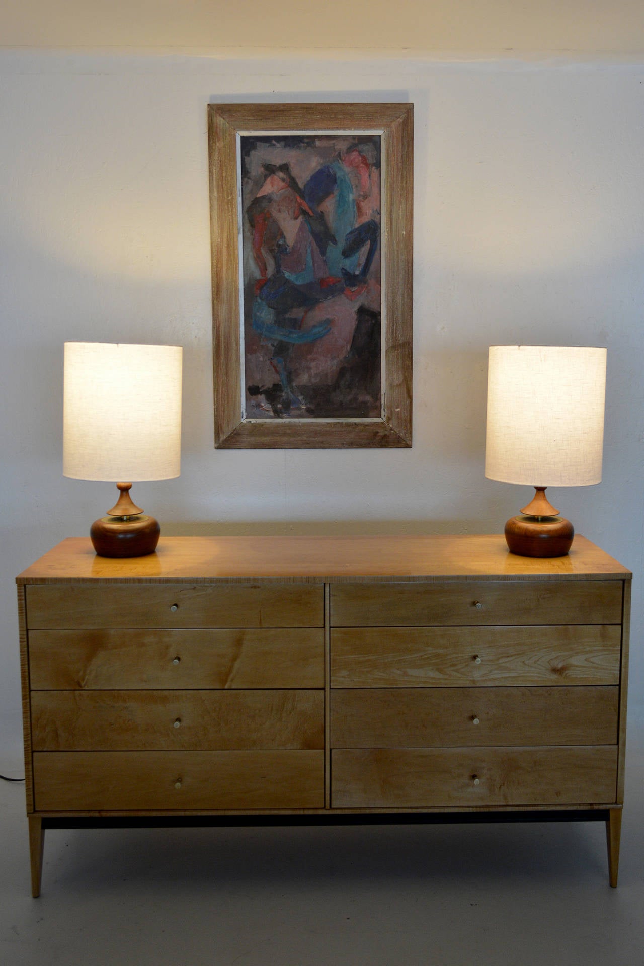 Oiled Mid-Century Modern Walnut Pair of Table Lamps