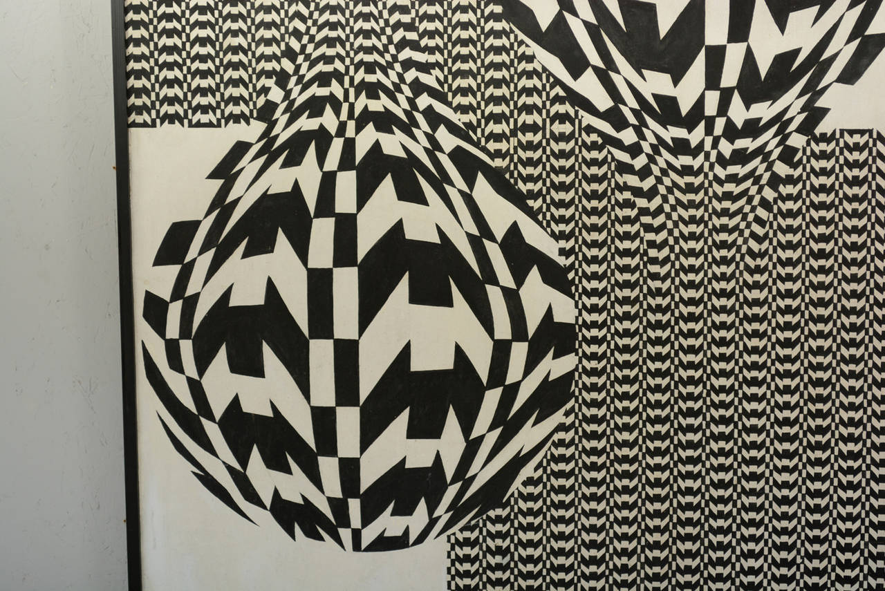 Unknown Black and White Op Art Oil on Canvas