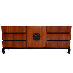 Mid-Century Credenza with Oriental Motiff James Mont Style