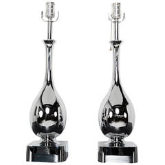 Pair of Chrome-Plated Tear Drop Table Lamps 2