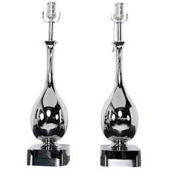 Pair of Chrome-Plated Tear Drop Table Lamps