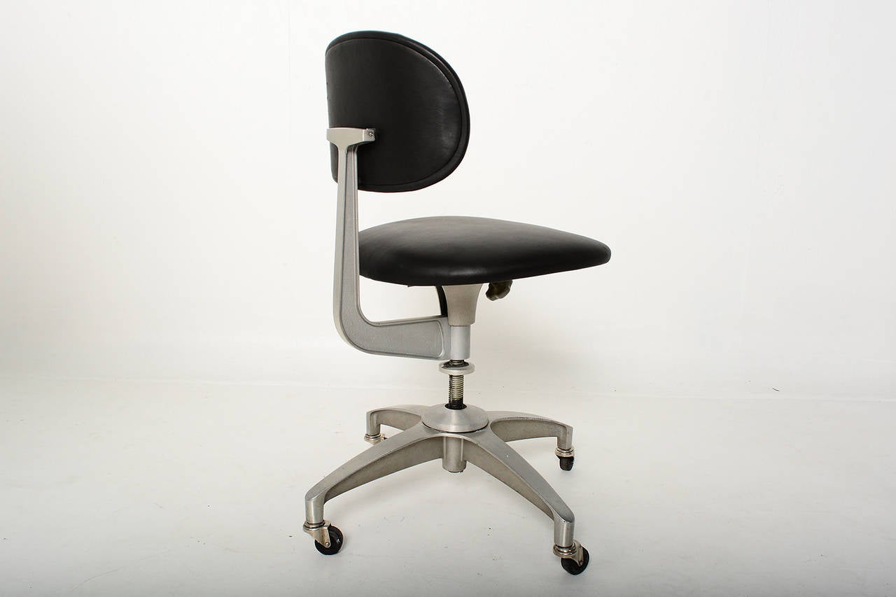 Mid-Century Modern Aluminum & Leather Industrial Office Chair