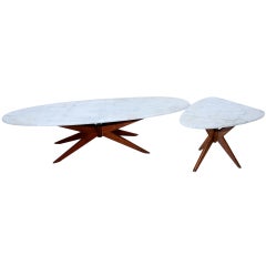 Walnut & Marble Coffee Table & Side Table