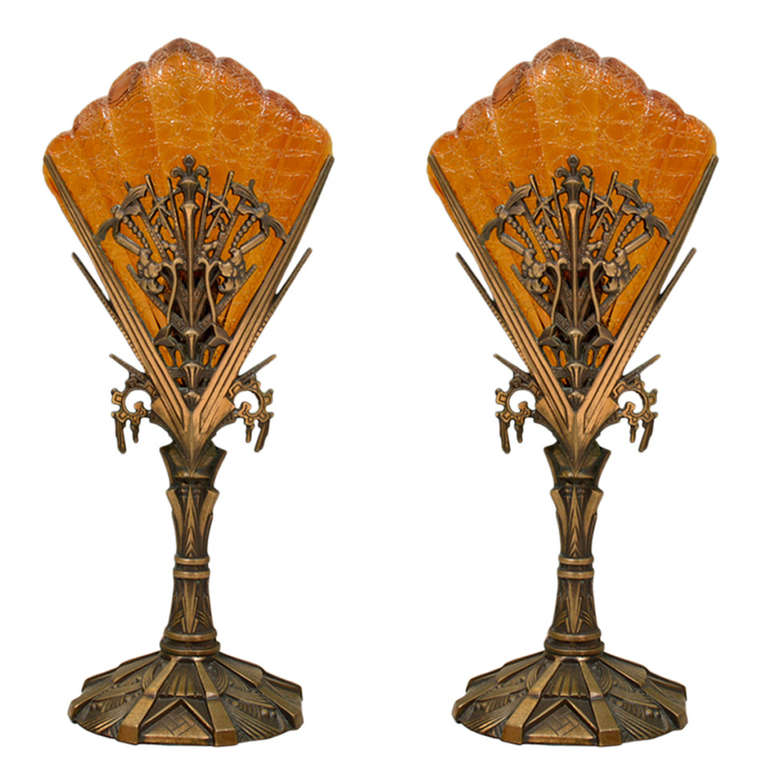 Pair of Art Deco Table Lamps by Cincinnati Artistic Wrought Iron Works