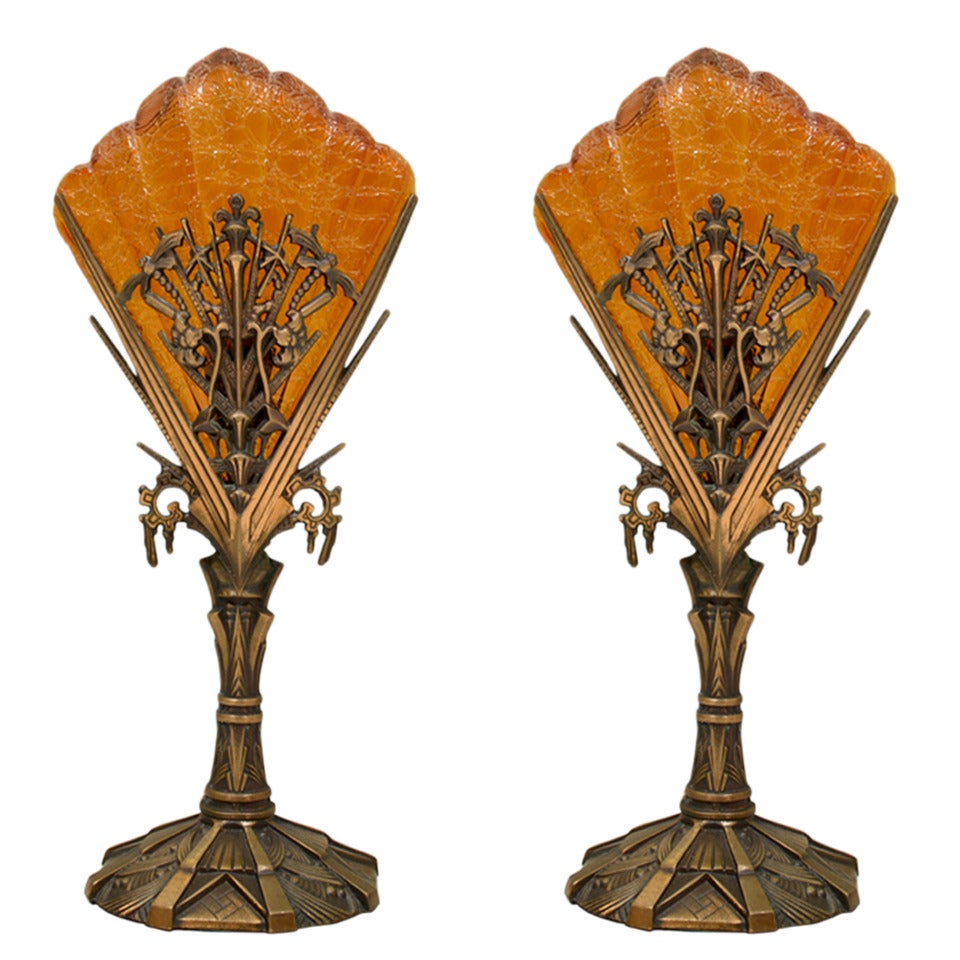 Pair of Art Deco Table Lamps by Cincinnati Artistic Wrought Iron Works Co