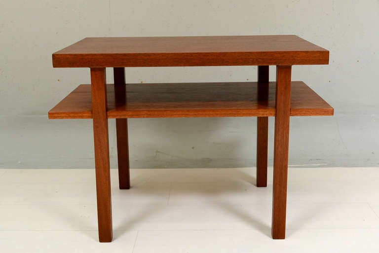 Mahogany table with two tier by Widdicomb, Oct 1949, Clean modern lines. 
Firm and sturdy.