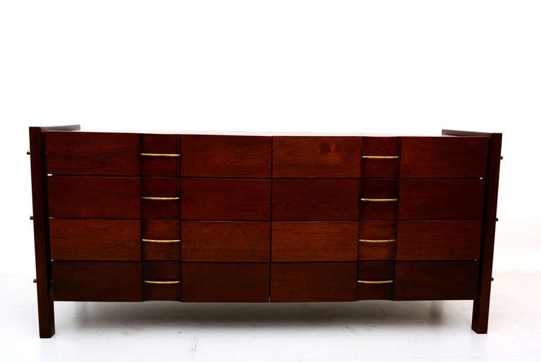 Double dresser designed by Edmond Spence for Industria Mueblera de Mexico. 

The dresser is in excellent condition. Constructed of solid wood, very high quality craftsmanship.

Dove tail construction. All the drawers are stamped with the maker