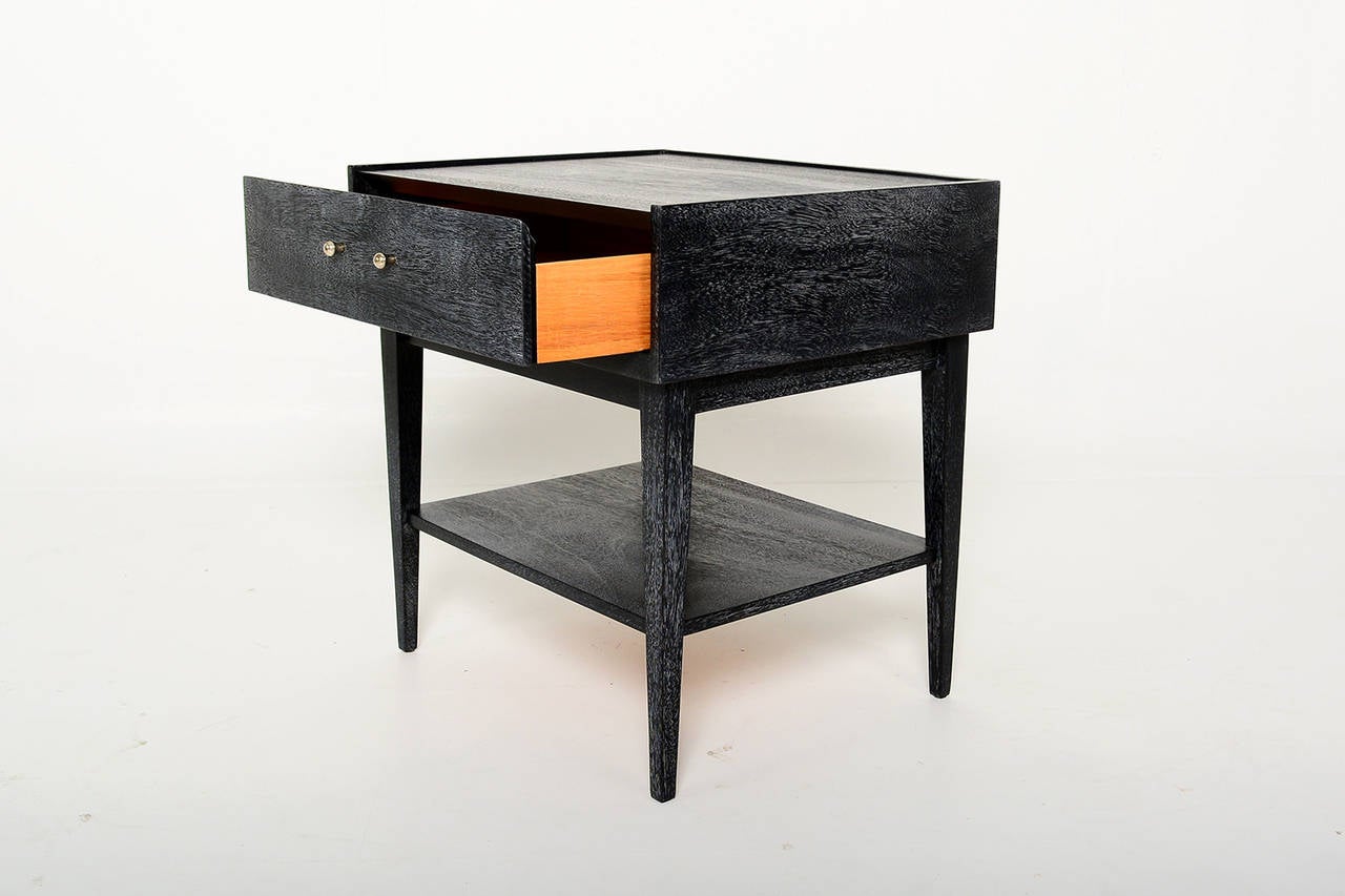 For your consideration a mid-century modern nightstand designed by American of Martinsville. Custom finish, ebonized mahogany.