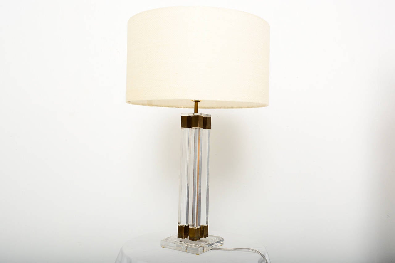 Patinated Lucite and Brass Table Lamp