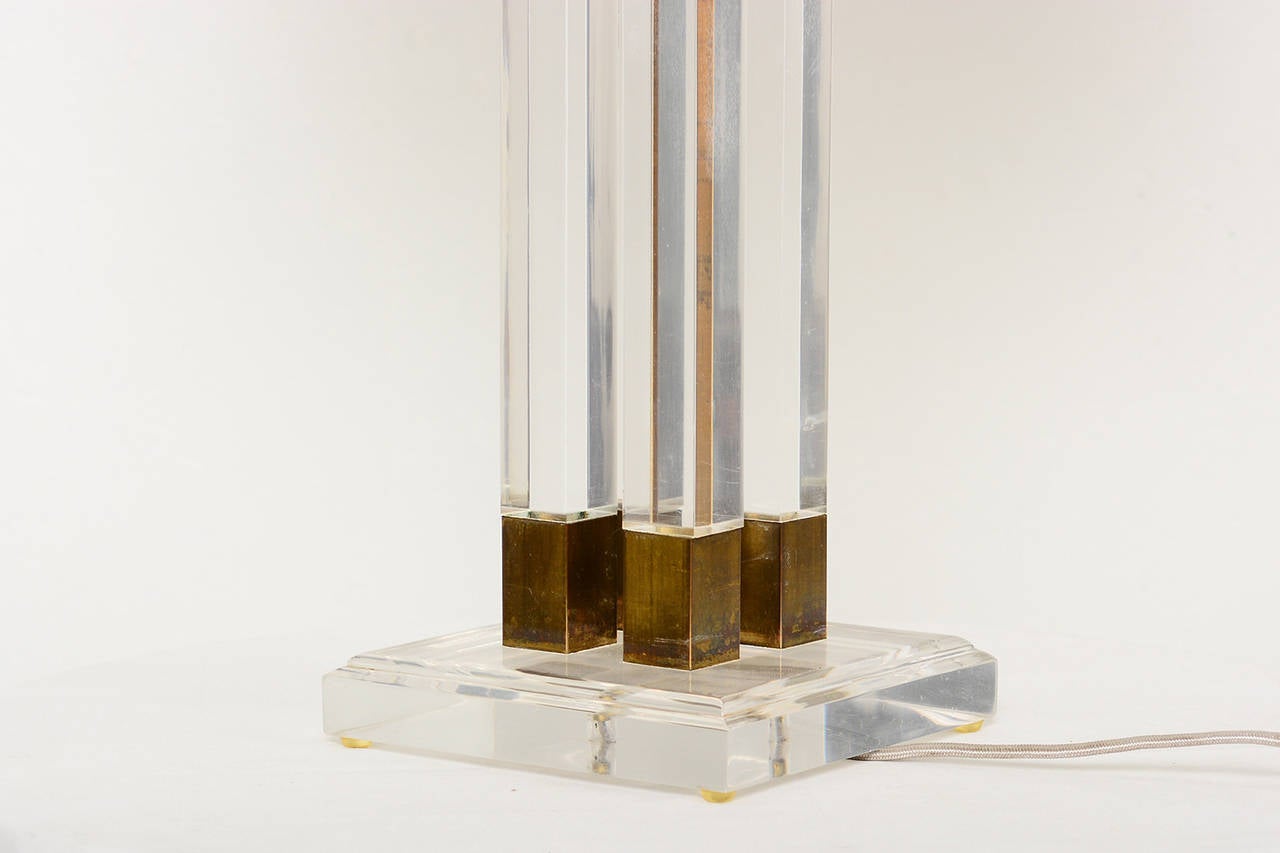 Mid-Century Modern Lucite and Brass Table Lamp