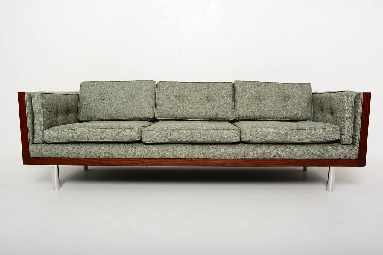 For your consideration a vintage sofa by Milo Baughman, rosewood case. New upholstery.