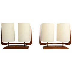 Vintage Pair of Sculptural Table Lamps with Double Shade