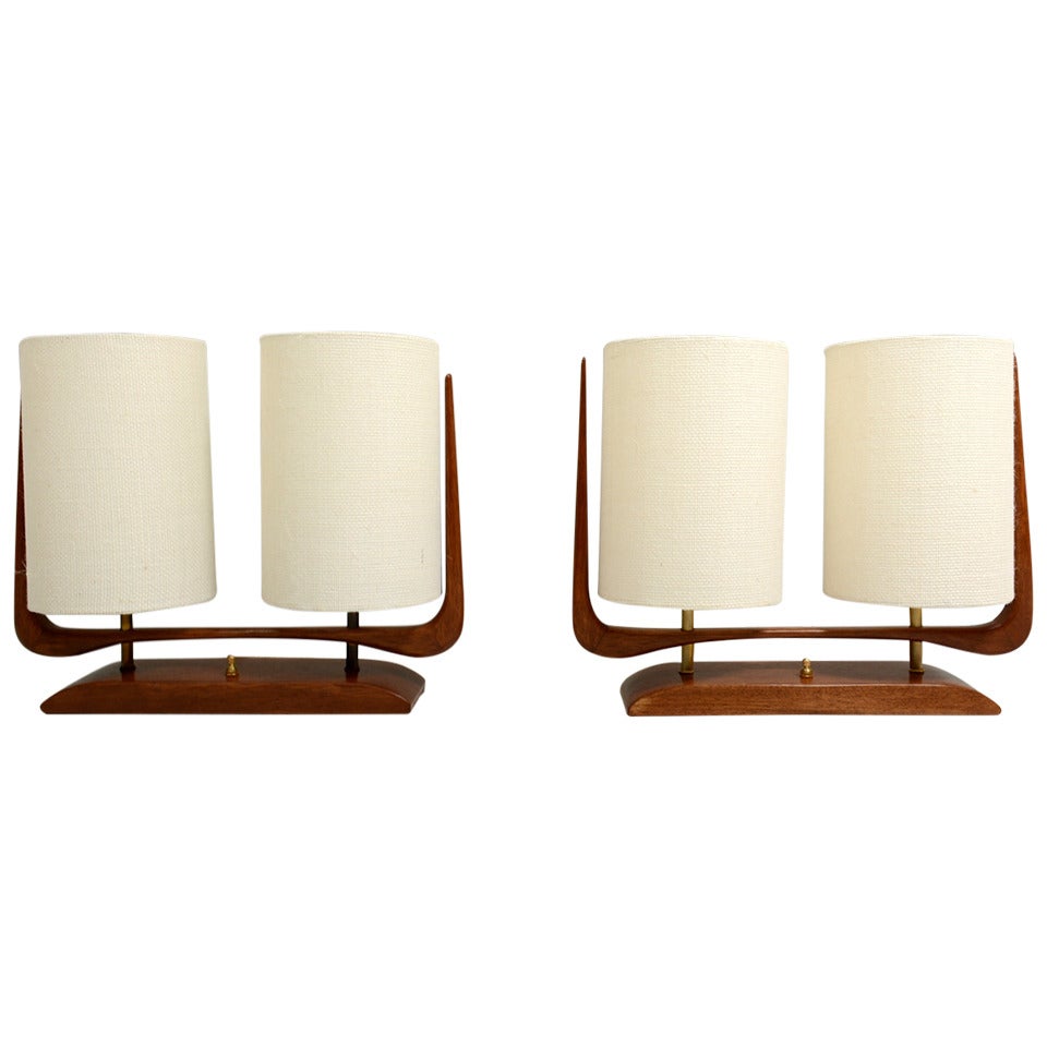 Pair of Sculptural Table Lamps with Double Shade