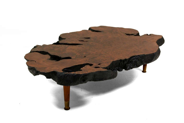 Mid-Century Modern Free Form Solid Burl Wood Coffee Table
