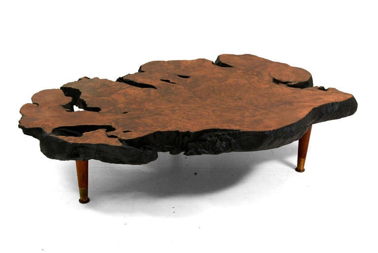 American Free Form Solid Burl Wood Coffee Table