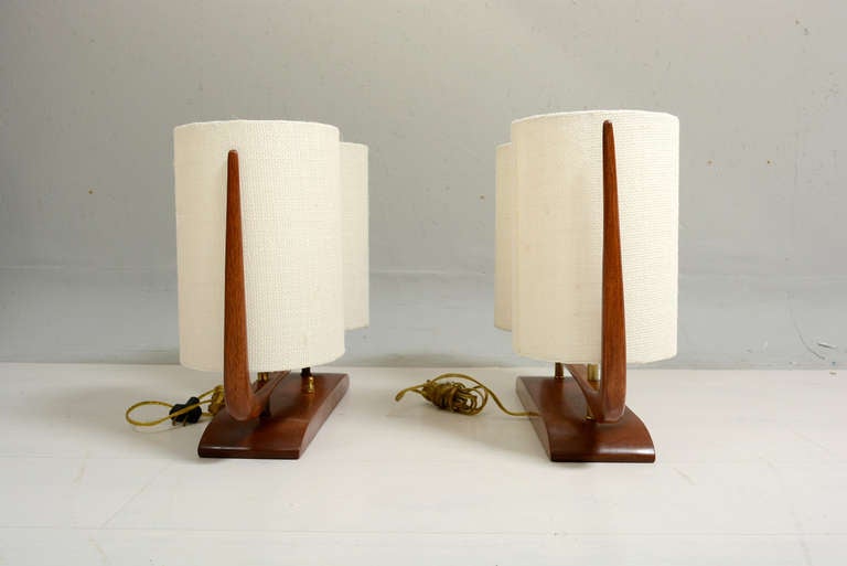 American Pair of Sculptural Table Lamps with Double Shade