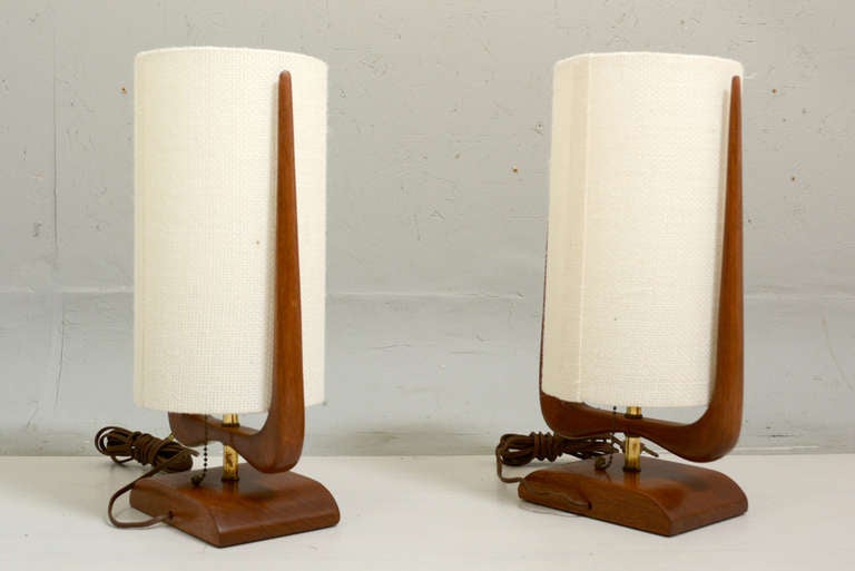 Mahogany Pair Mid Century Sculptural Table Lamps