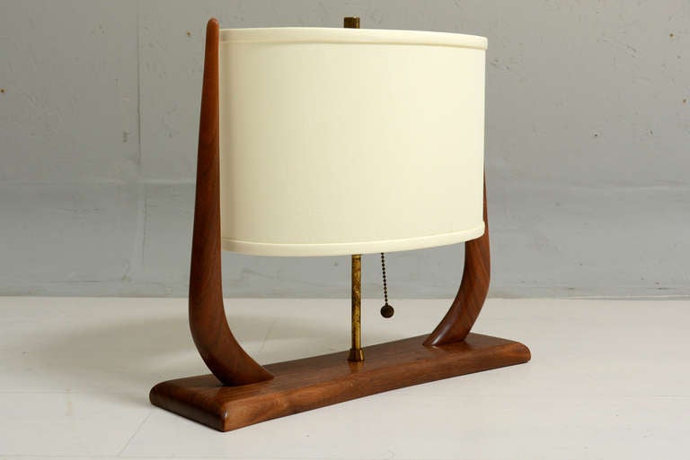 Mid-Century Modern Sculptural Table Lamp Walnut Wood