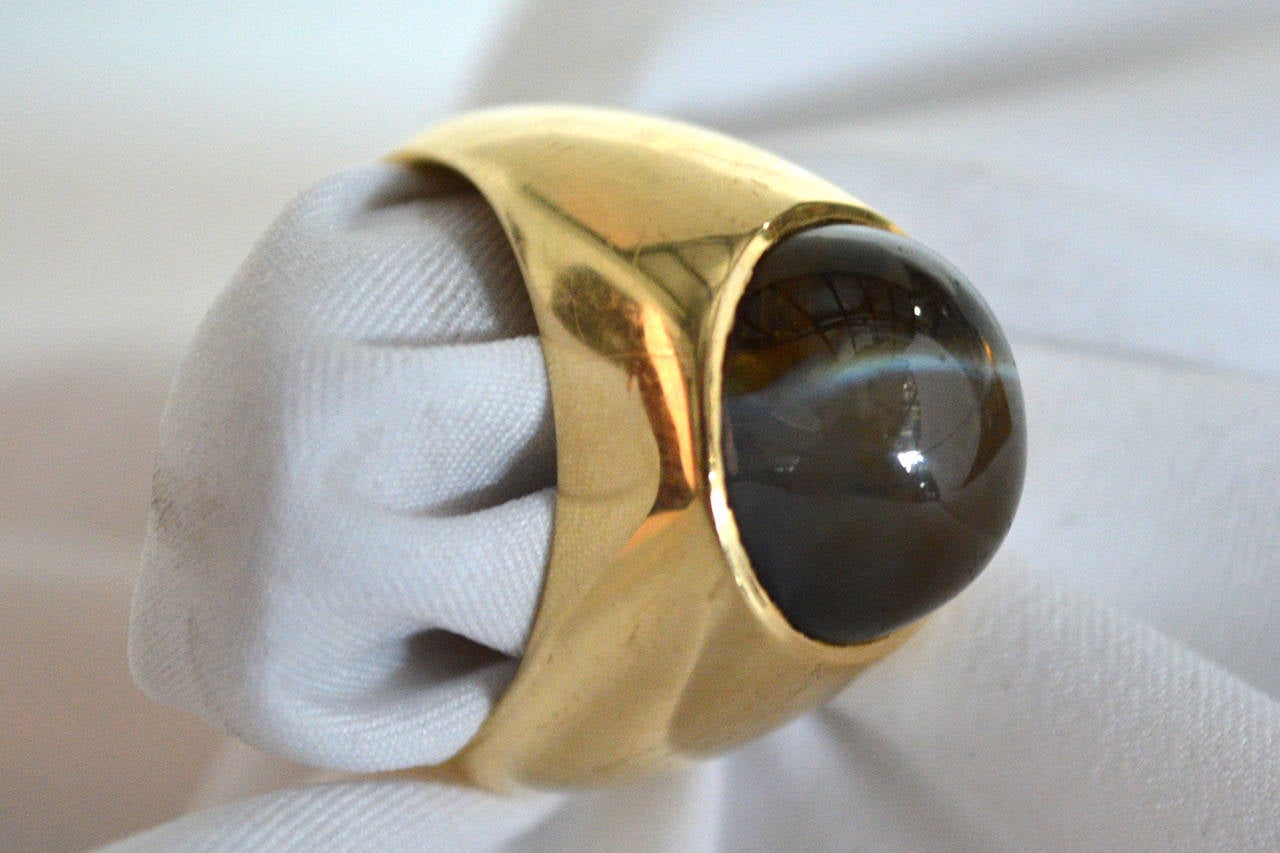 Men's Cat's Eye Chrysoberyl Cabochon Ring Yellow Gold 14 ...