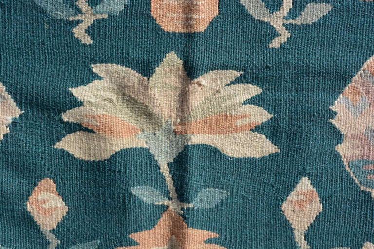 Mid-Century Modern Evelyn Ackerman Style Deep Sea Green & Beige Handwoven Tapestry Rug 1950s Girl